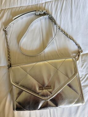 Steve Madden Metallic Silver Quilted Chain-Strap Crossbody